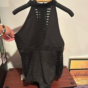 iHeartRaves Black Bodysuit Mesh Stripes